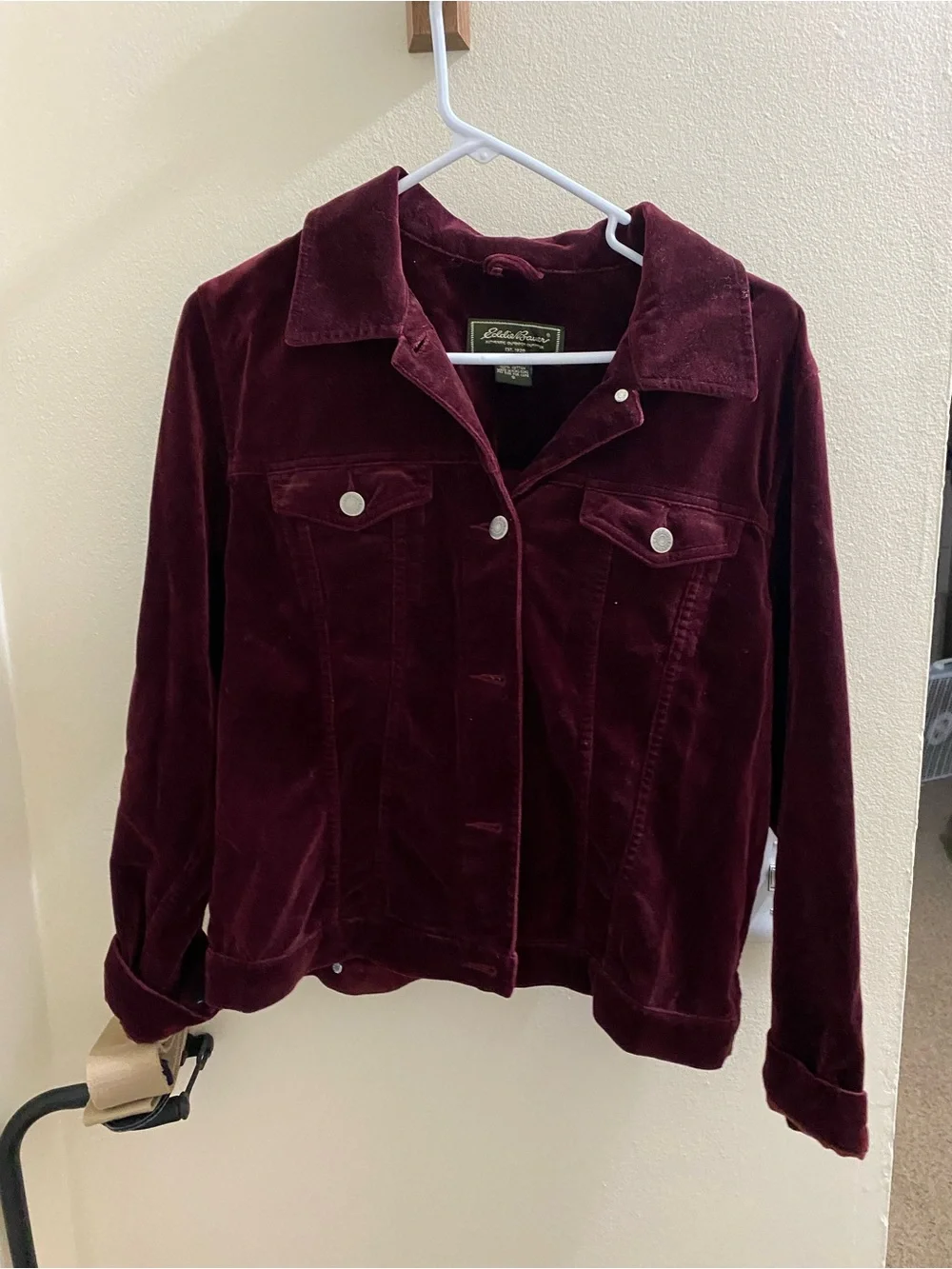 Eddie Bauer Women's Velvet Jacket in Burgundy